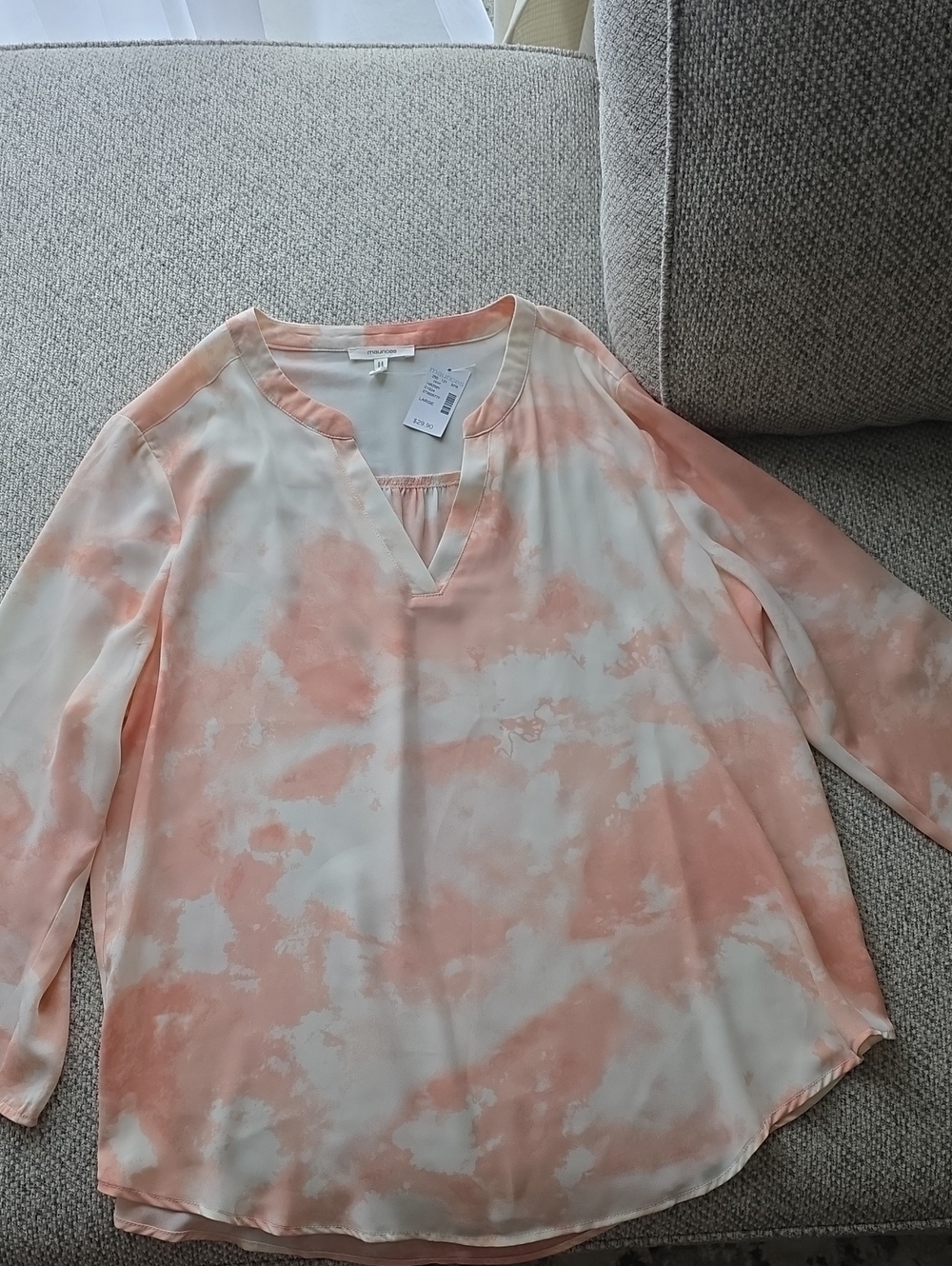 Maurices Peach and Cream Tie-Dye V-Neck Blouse